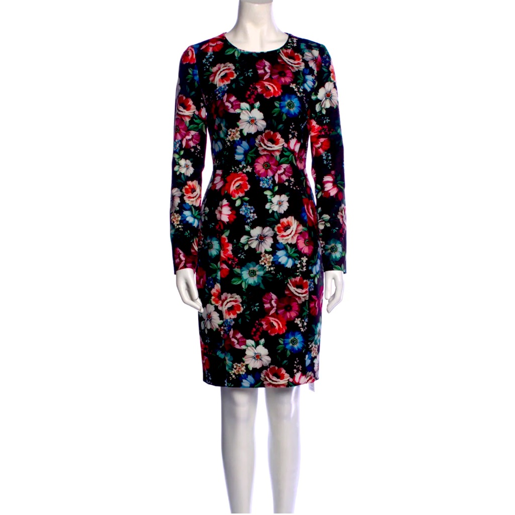 Black Halo “Lively” Long-Sleeve Dark Floral Mini Dress Size 10 Orig $415